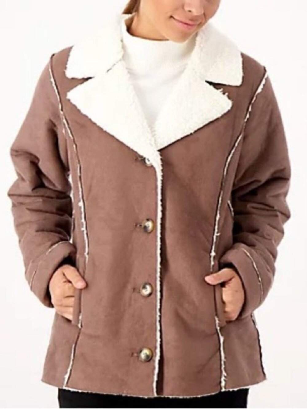 Susan Graver Weekend Bonded Faux Suede & Sherpa Coat